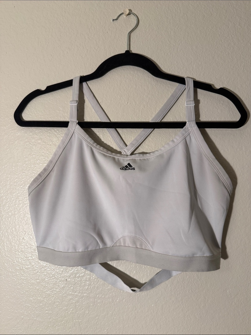 adidas White Cross-Back Light Support Sports Bra